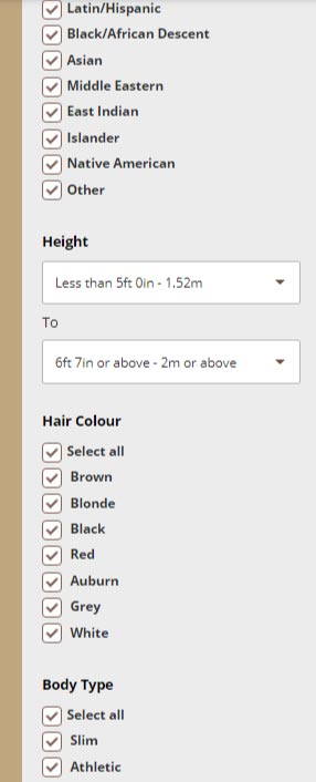 sugardaddie search filters